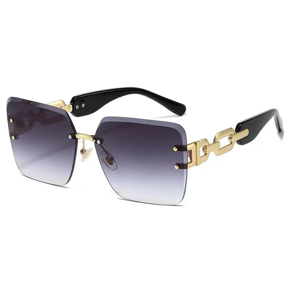 Luxuriöse Quadratische Modische Damenbrille - Super Große Verlaufslinsen, Goldener Metallketten-Bügel grau