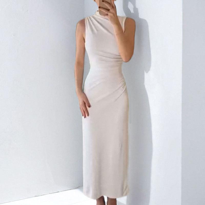 

Новый женский дизайн без рукавов, облегающая юбка макси с плиссировкой 3XL белый