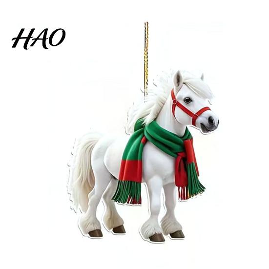 Unique Christmas Ornaments Pony Ornament 2D Acrylic Hanging Decor for Car Premium And Tree Cute Horse Design Holiday Gift Kids Theme