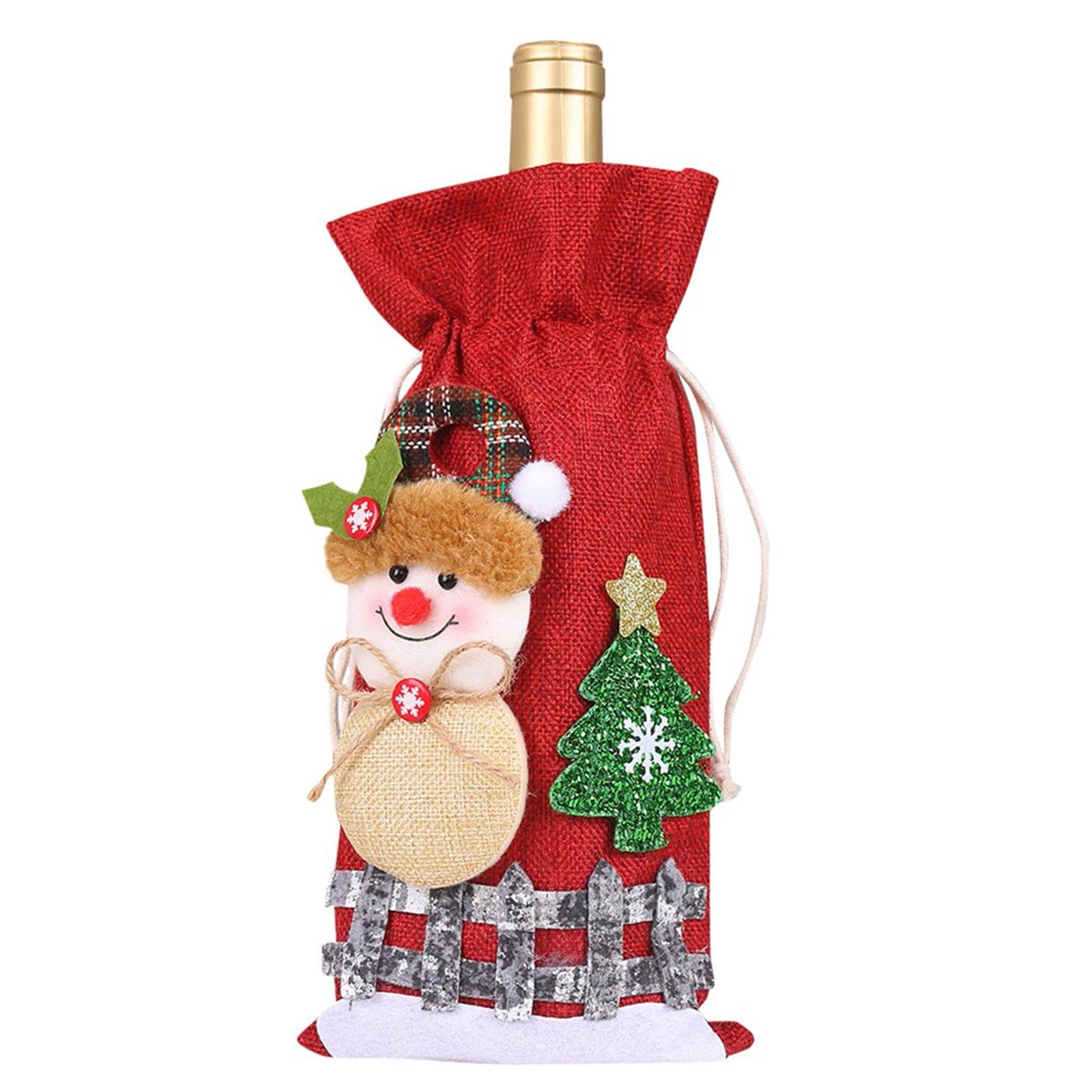 

Christmas Decoration Linen Snow Cartoon Drawstring Bottle Cover One Size