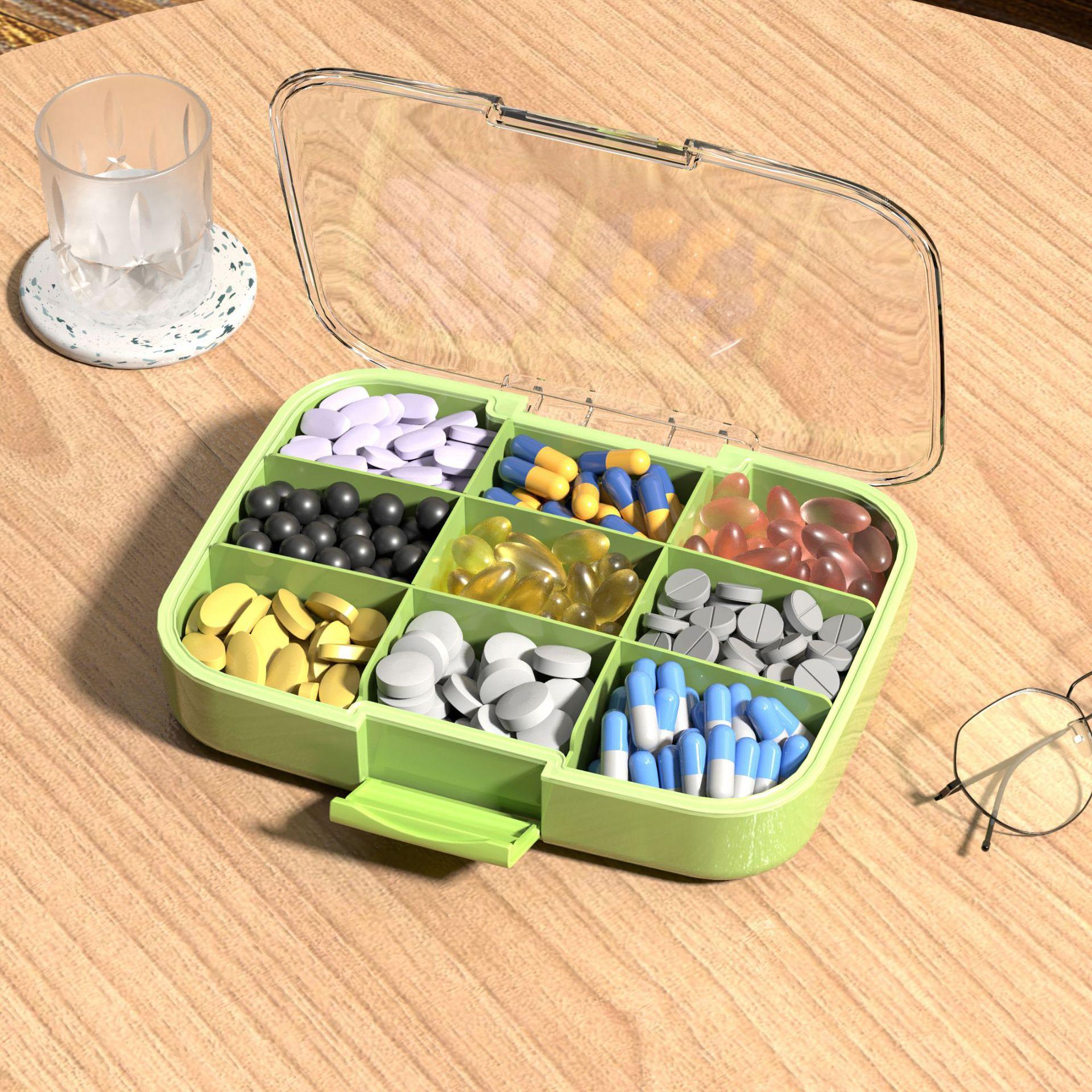 

Большая таблетница для таблеток на неделю, на месяц, на 9 ячеек, пластиковая таблетница для лекарств, дорожный дозатор таблеток, независимый чехол