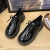 Retro britischer Stil mit dicker Sohle kleine Lederschuhe für Damen 2025 Frühling neu runde Zehenpartie Trend passend zu Rock schwarze Schnürer Einzelne Schuhe
