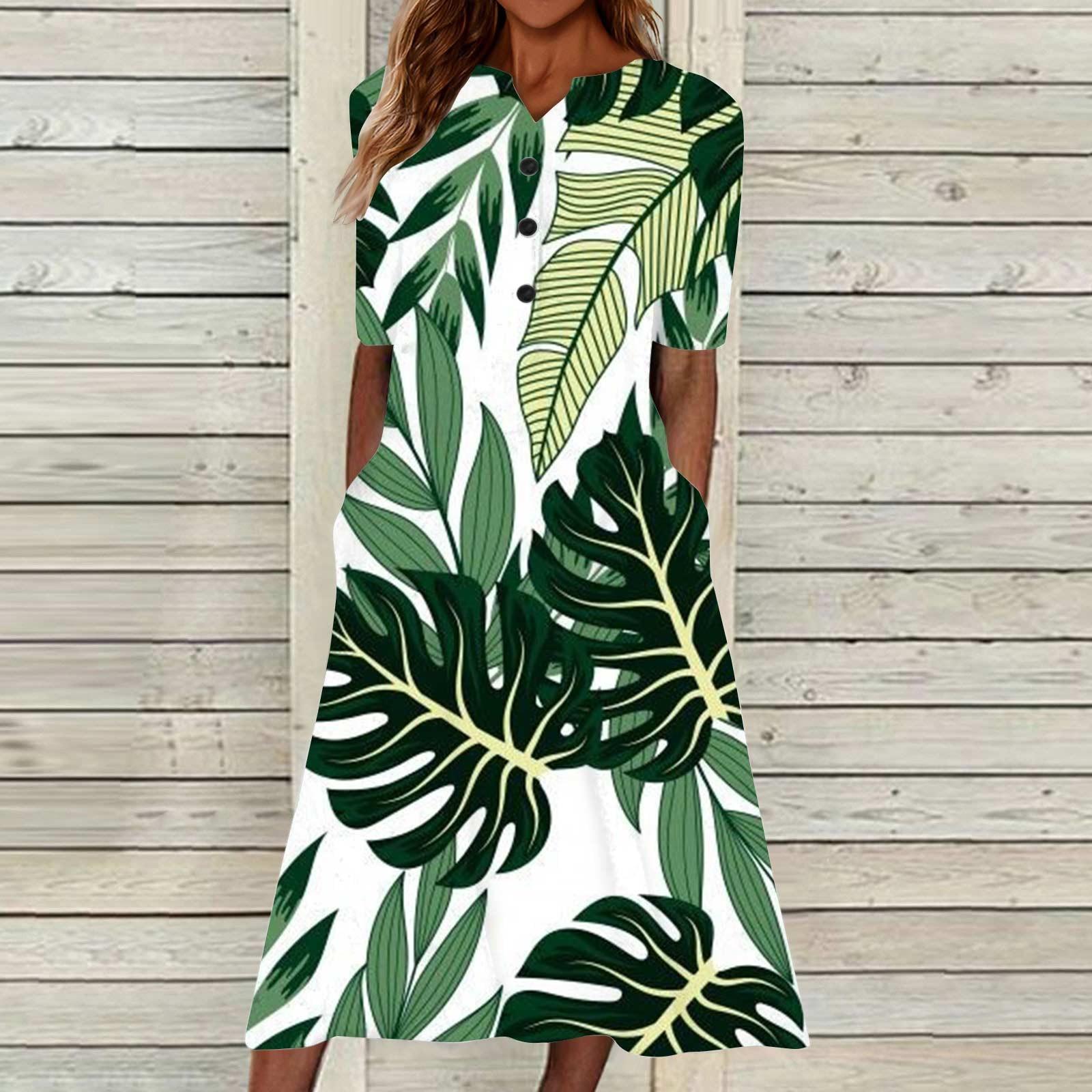 

Женское летнее повседневное свободное платье с v-образным вырезом и короткими рукавами с принтом L