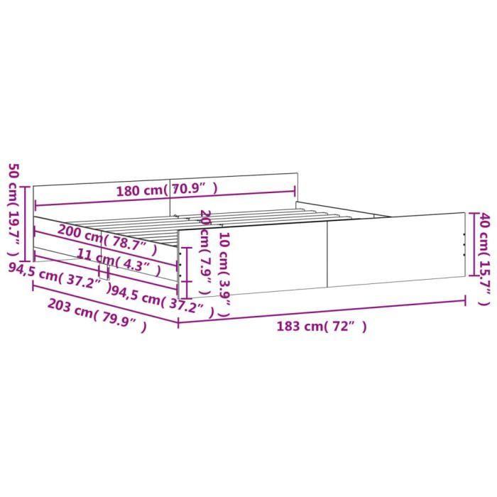 VidaXL Bed Frames Headboard and Footboard Smoked Oak 180x200 Cm 3203772