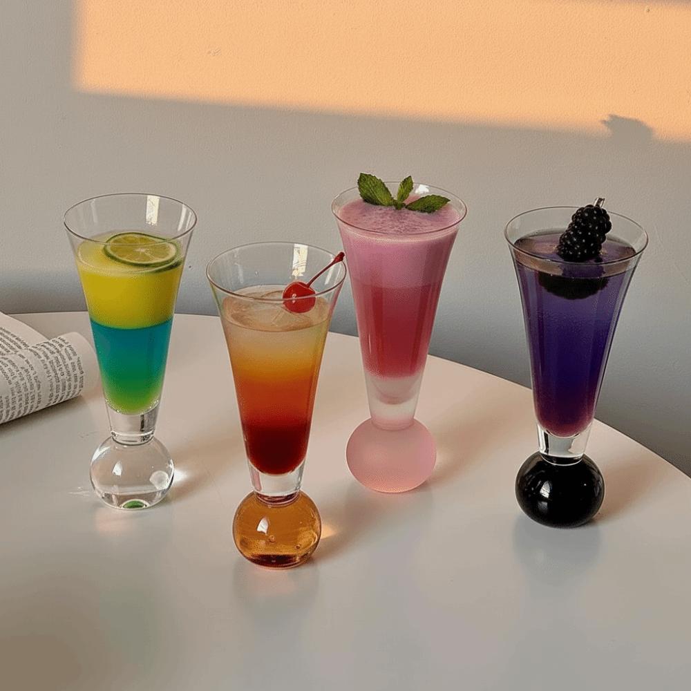Creative Transparent Glass Drink Cup Horn-shaped Ball Shape Bottom Glass Milkshake Cup INS Style Ice Cream Cup Smoothie