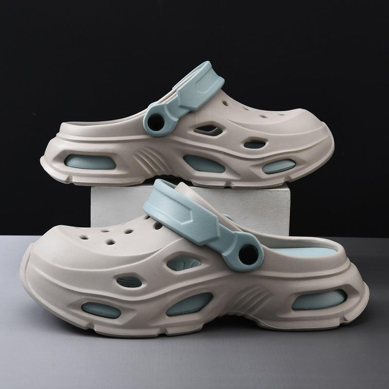 Thick-soled heightening eva soft-soled hole shoes for women to wear outside on the beach in summer, two indoor bag head sandals for couples