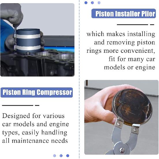Piston Ring Compressor Taller Removal Tool For Car Engine With Piston Taller Plier, Sizes Adjustable From 2.08" To 6.89"(53Mm-175Mm)