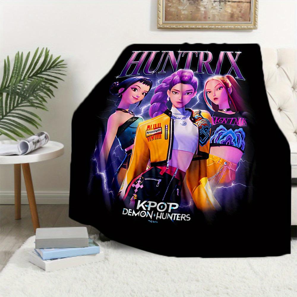 1Pc HUNTR/X KPOP Print Flannel Blanket, Comfortable for All Seasons, Home Decor, Warmth and Comfort, Perfect for Christmas Gifts821091