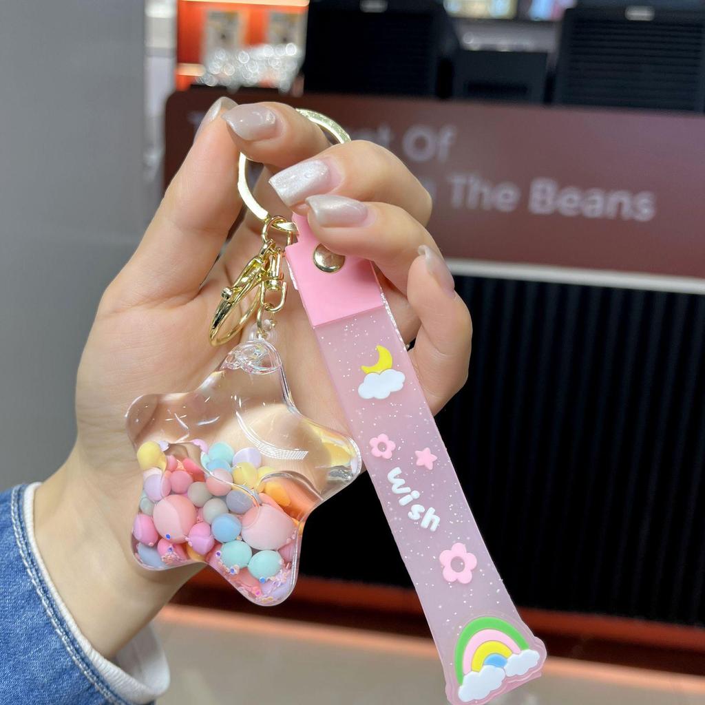 Acrylic Jelly Beans Oil-Filled Quicksand Star Keychain Pendant