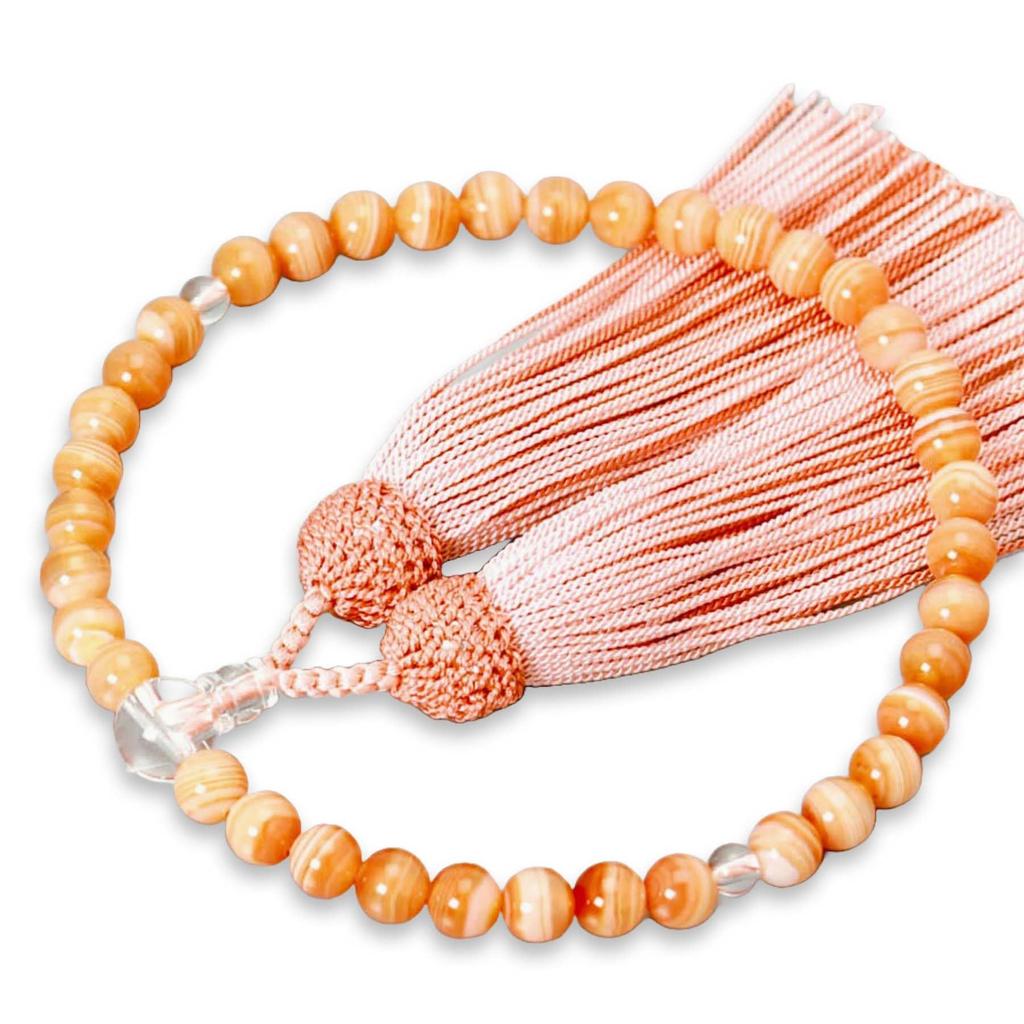 Women's Buddhist Prayer Beads, Kyoto Style, Striped Agate Beads, Crystal, Silk Tassel, Colorful Tassel, Suitable for All Sects, Informal Funerals,