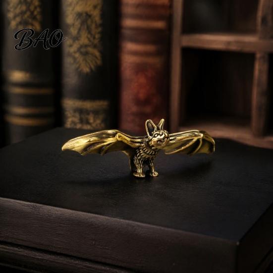 Unique Flying Bat Art Brass Figurines, Vintage Copper Statue, Collectible Mini Animal Miniature Metal Sculpture Ornament, Desk Feng Shui for
