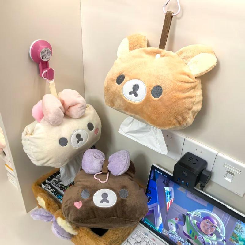 Rilakkuma Teddy Bear Hanging Tissue Box Creative Bear Car paper towel cover Tissue Holder household tissue storage bag Gift