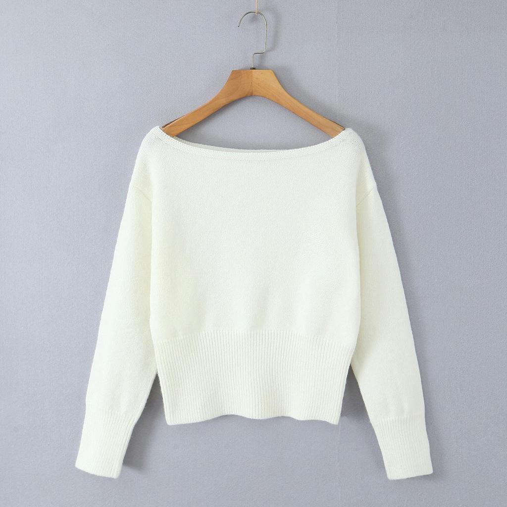 Women's Sexy Off-the-Shoulder Slimming Knit Sweater – Versatile Solid Color Cold Shoulder Top