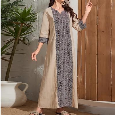 Frühling Sommer Frauen Kaftan Kleider Mittleren Ärmeln Gedruckt Frauen Muslimischen Kleider