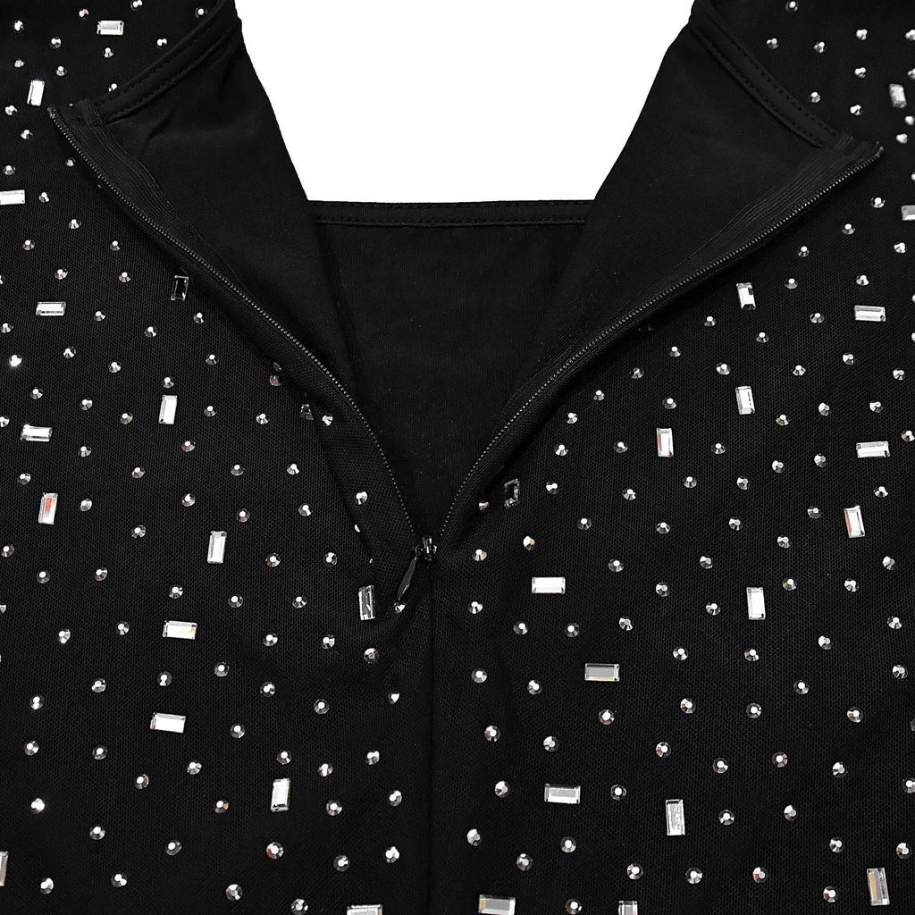 European & American Rhinestone Long Sleeve One-Shoulder Women's Dress