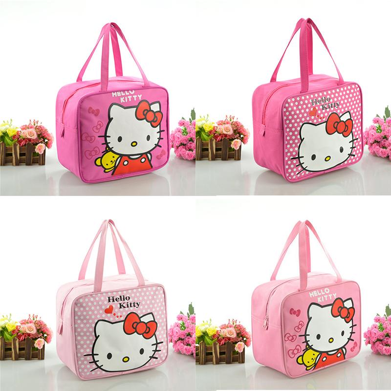 Kawaii Hello Kitty Bolsa de Almuerzo Lindo Dibujo Animado Impermeable Bolsa Bento Bolso Tote Portátil Bolso de Mano Bolsa de Cosméticos Bolsa de Almacenamiento Para Niñas