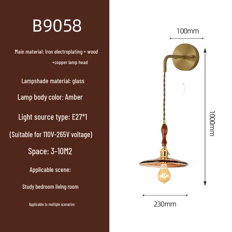 Elegant All-Copper Glass Wall Lamp: Creative Crystal Decor for Hotel Bedrooms and Staircases