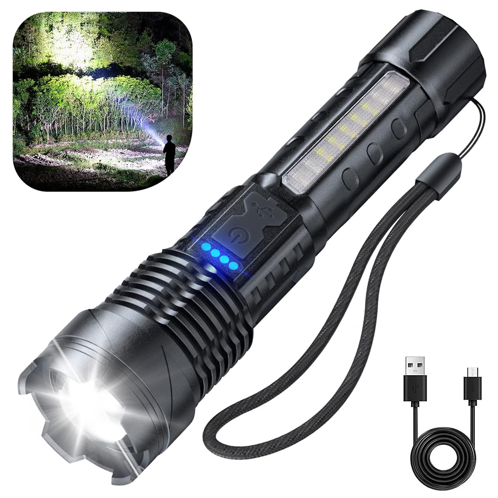 

Powerful LED Compact Rechargeable Lightweight Flashlight with Chip and Zoom Powerful LED IPX6 7 Modes Flashlight, - Flashlight, Battery-Powered,