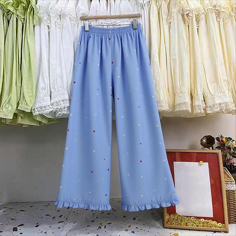 ZANZEA Women Casual Elastic Waist Loose Polka Dot Print Cropped Pants