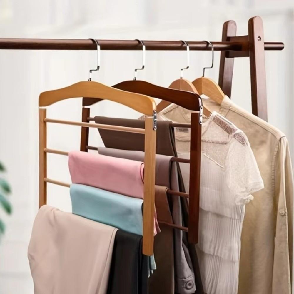 Premium Quality 5-layer Pants Hanger Wooden Flocking Tie Storage Rack Anti-slip Closet Organizer For Ties, Scarves & More
