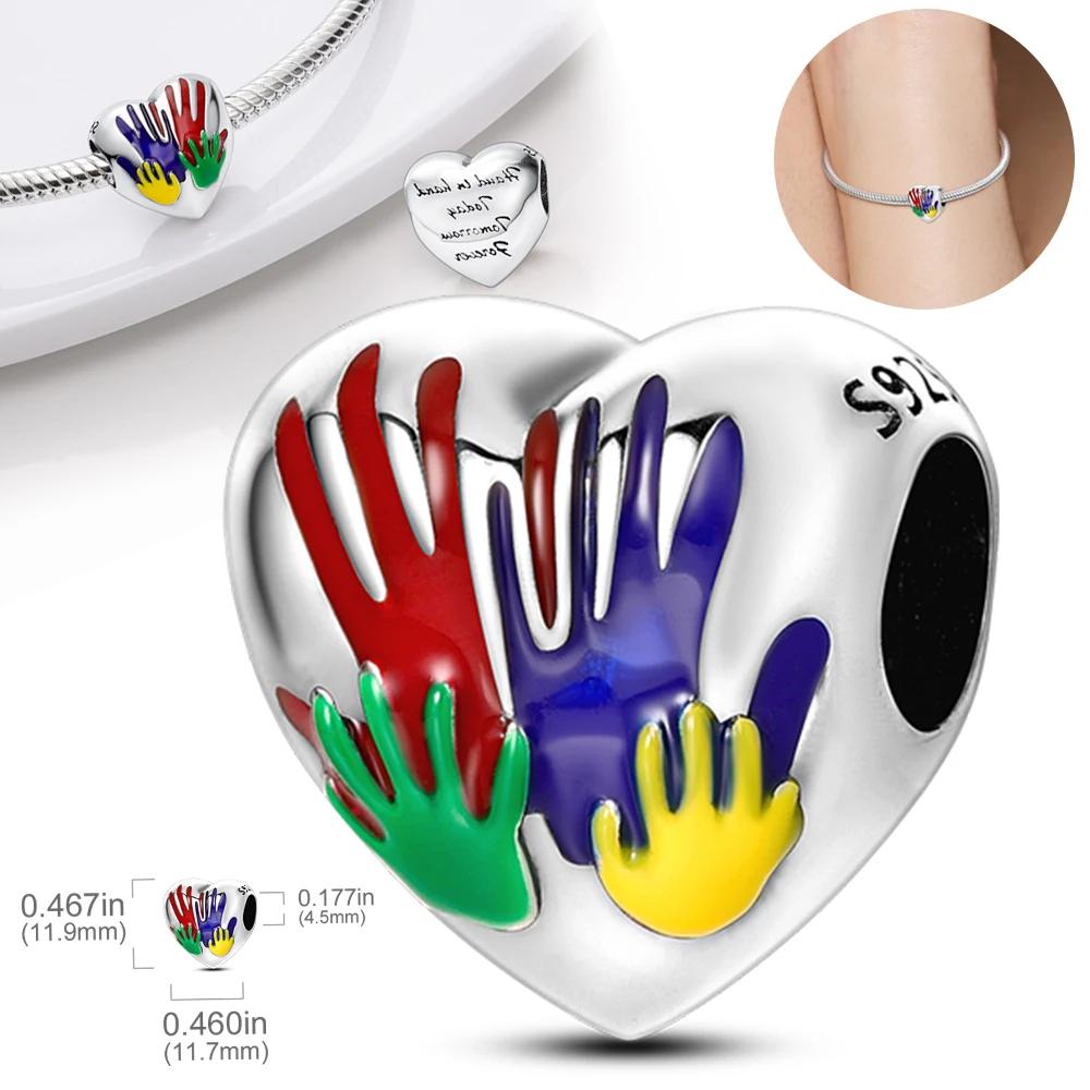 Silver Colour Metallic Pink Heart Charm Heart-shaped Beads Fit  Silve Original Bracelets Fashion DIY Woman Jewelry Making