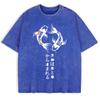 Japanische Koi Harajuku Drucke Gewaschene T-Shirts Herren Baumwolle Oversize T-Shirt Sommer Rundhals Kurzarm Oberteile Kleidung