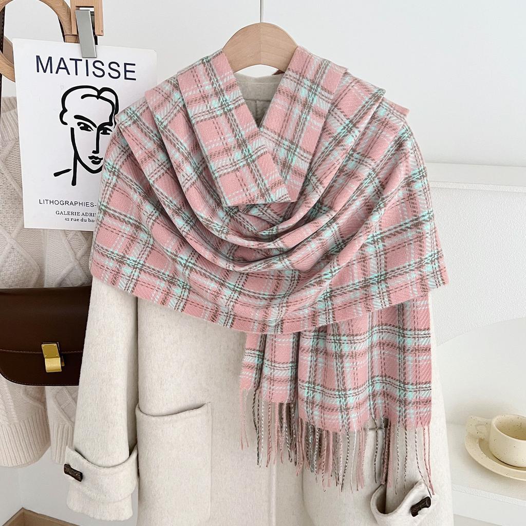 1116 New Korean Atmosphere Gentle Versatile Scarf Women's Winter Plaid Tassel Thickened Scarf Shawl