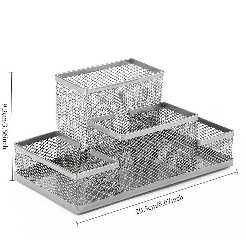 4 Grids Mesh Desk Organizer Office Supplies Pen Holder Multipurpose Space Saving Desk Organizer Storage Basket for Home Office