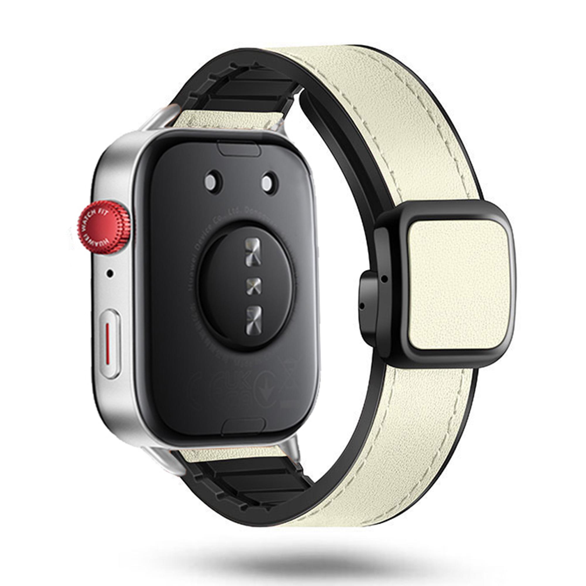 

KALEBOL Wrist Band for Huawei Watch Fit 4 Pro/Fit 4/Fit 3 Leather Coated Silicone Watch Strap with Magnetic Buckle D