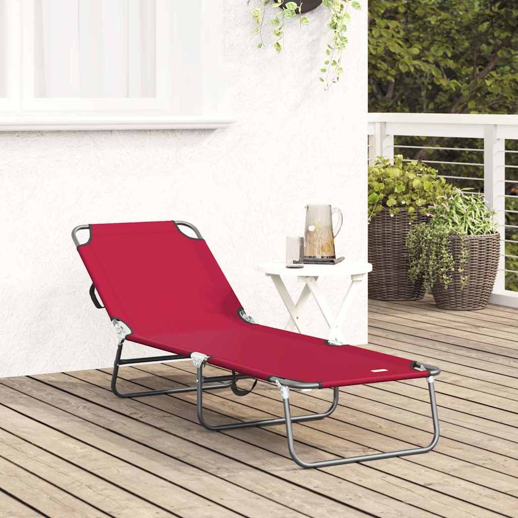 Folding Sun Lounger Red 188 x 57 x 86.5 cm Polyester