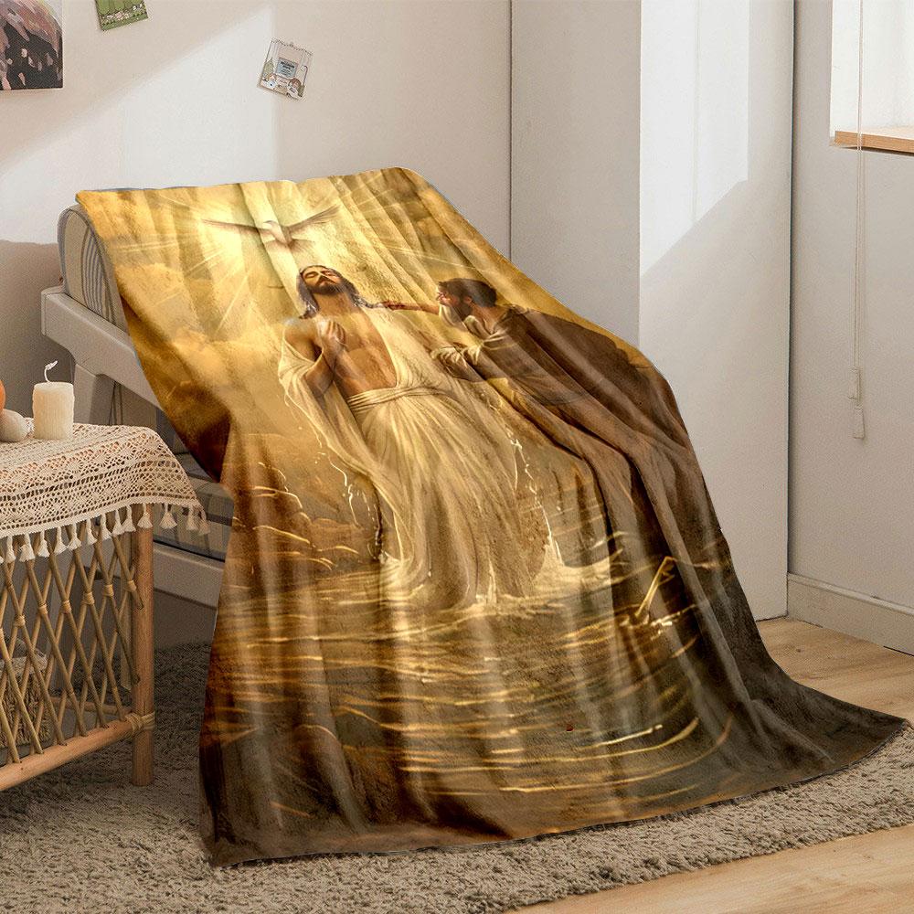 Jesus Baptism Blanket  Printed Blanket for Living Room Bed Couch lunch break Soft Cozy Blanket for Friend's festival Gift