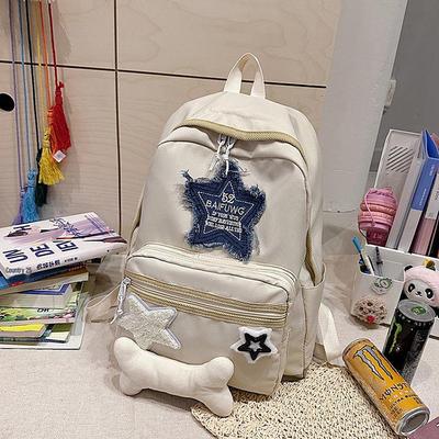 Star Patch Lightweight Backpack for Girls - European and American Style, Suitable for Junior High, High School, and College Students