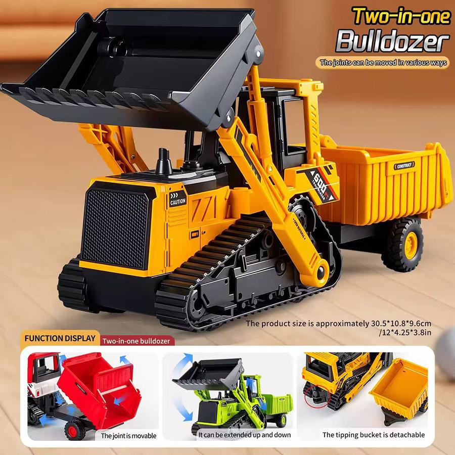 1 יחידה 2 ב-1 דגם משאית מובילה מחפר דחפור מנוף צעצועי Diecast לבנים טרקטור רכב הנדסי לילדים מתנת כריסמס