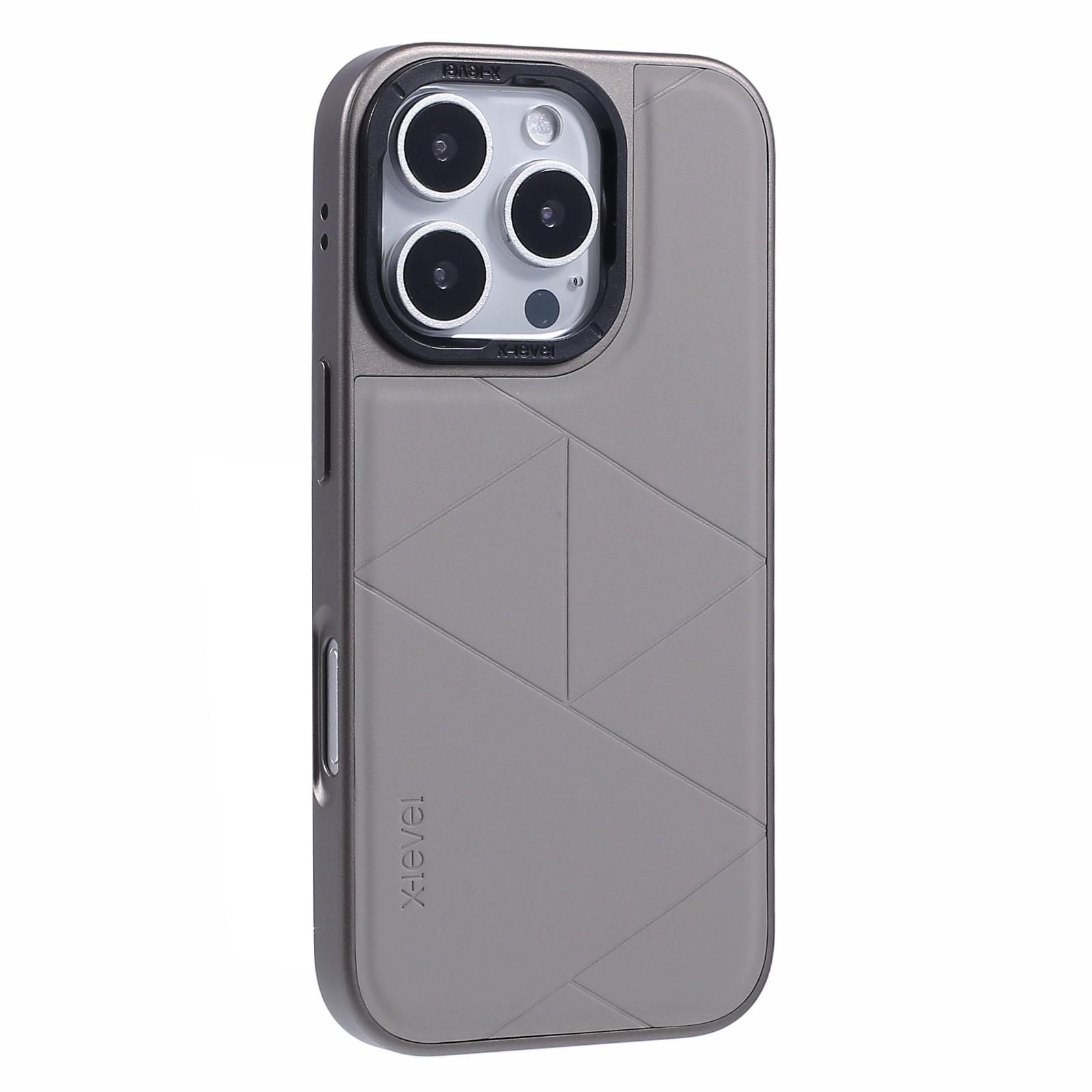 

X-LEVEL Чехол для iPhone 16 Pro Max Геометрический ПК+ТПУ+Кожа Защита от царапин Чехол для телефона Titanium Grey