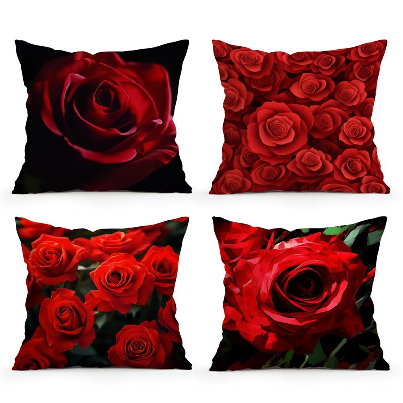 Heimdeko Rote Rosen: Aufwändige Muster für Kissen Muster Kissenbezug Geeignet für Sofa Schlafzimmer Auto Kissenbezug
