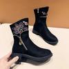 Fashion Elegant With Low Heels Women's Half High Boots Black Nationality Ladies Mid Calf Shoes Winter 2024 Novelty New Y2k Hot Fashion