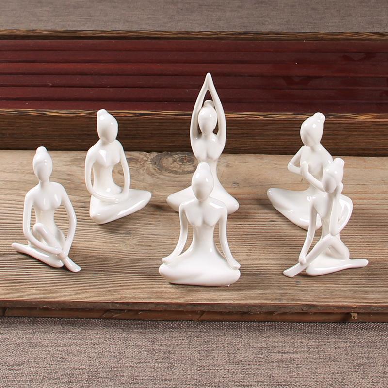 Yogapose Staty Staty Keramisk Prydnad Hem Abstrakt Figur Väggskåp Dekoration