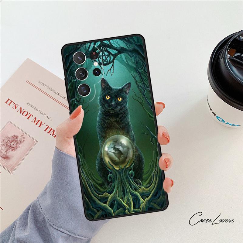 Witches Cat Moon Phone Case For Samsung Galaxy S24 S25 S23 S22 Ultra Note 10 20 Plus S20 S21 FE Cover