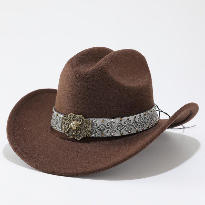 Popular European and American style imitation woolen big-brimmed top hat, men's and women's classic fashion western cowboy hat
