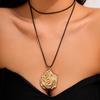 Metal Irregular Hollow Pendant Necklace, Geometric Rose Wax Thread Knotted Necklace