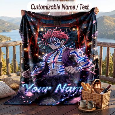Personalized Flannel Throw Blanket,Demon Slayer Custom Printed Name, Cozy Plush Blanket For Home Use