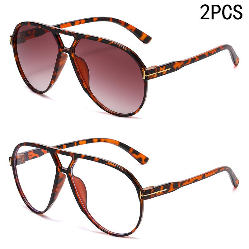 1PCS Letter T Double Beam Large Frame Toad Mirror Retro Pilot Sunglasses JH3004