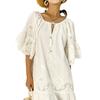 Summer Short Skirt Temperament Commuter Solid Color Cotton Loose White Lace Commuter Vacation Dress