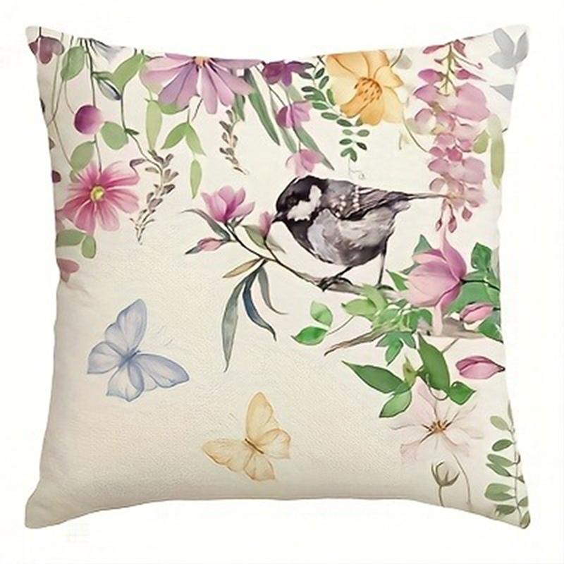 

Spring Pink Floral Print Home Decor Pillowcase Bedroom Living Room Sofa Decoration Polyester Cushion Cover with Zipper 16x16Inch