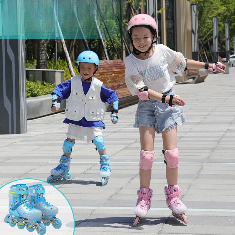 New Children's Men's and Women's Suit Skates Professional Full Flash Adjustable Roller Skates Single Row Straight Row PU Wheel Roller Skates