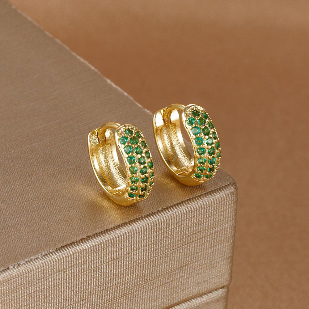 2 Stück Edelstahl Huggie Minimal Creolen für Damen Kleiner Mehrfarbiger Kristall Großer Runder Kreis Ohrring Piercing Schmuck