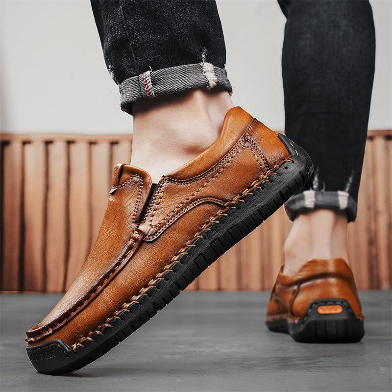Plus Size Men's Casual Spring Leather Low-Top Shoes, Trendy Hand-Stitched and Breathable, Sizes 47-48