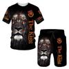 2 Piece Set Mens Trend Retro 3D Printed Leisure Summer Suit Round Neck T-shirt Fashionable Loose Sports Shirt Suit