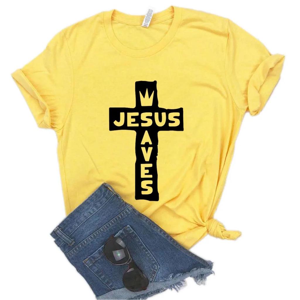 Jesus Saves Cross Print Women T Shirt Short Sleeve O Neck Loose Women Tshirt Ladies Tee Shirt Tops Clothes Camisetas Mujer