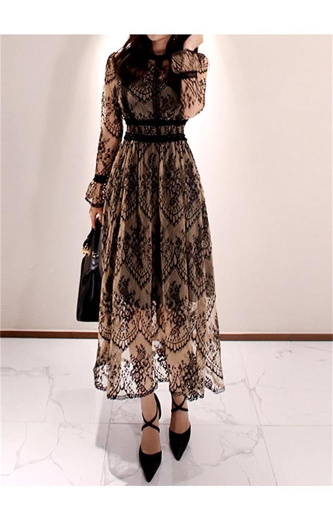 YUANYUAN Lace Evening Banquet Long Party Long High Loose Size Women's Dress, Dress, Dress, Dress, Lined, Sleeves, Sheer, Waist, Flared, Cute, Stylish,